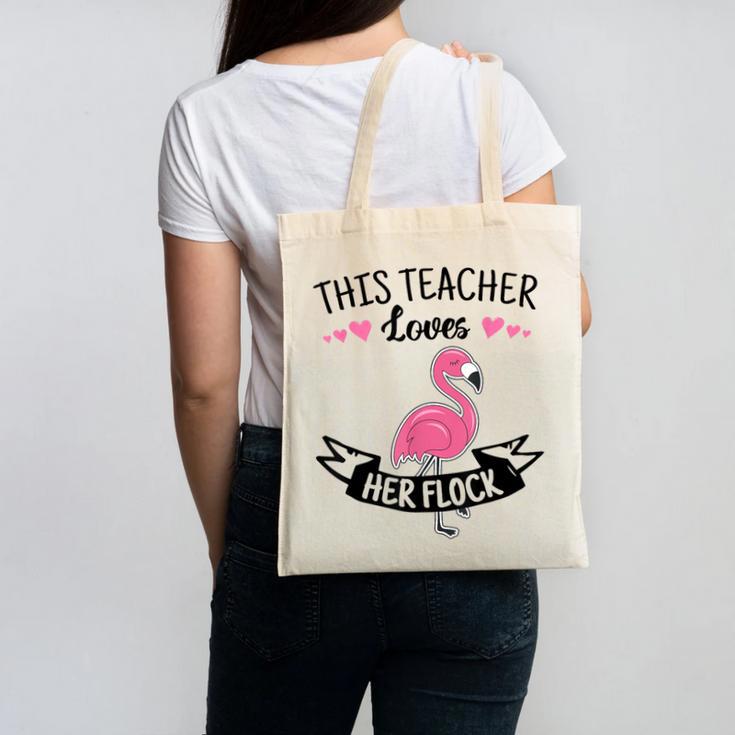 This Teacher Loves Her Flock Cute Flamingo Teacher Canvas Tote Bag