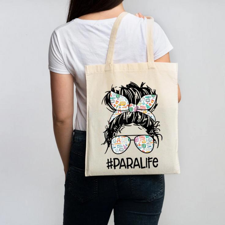 Teacher Para Life Tee Paraprofessional Cute Messy Bun Canvas Tote Bag