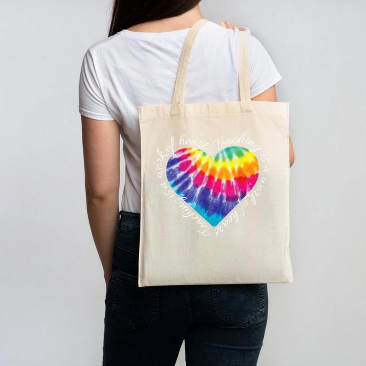 Teaching Is a Work Of Heart Tie Dye Hippie For Teacher For Men Women Girls Kids Canvas Tote Bag, trending gift
