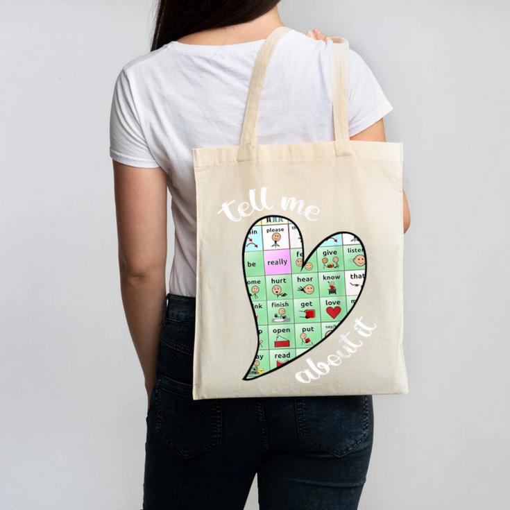 Tell Me About It Speech Pathology Aac Sped Teacher Canvas Tote Bag, trending gift Tell Me About It Speech Pathology Aac Sped Teacher Canvas Tote Bag, trending gift