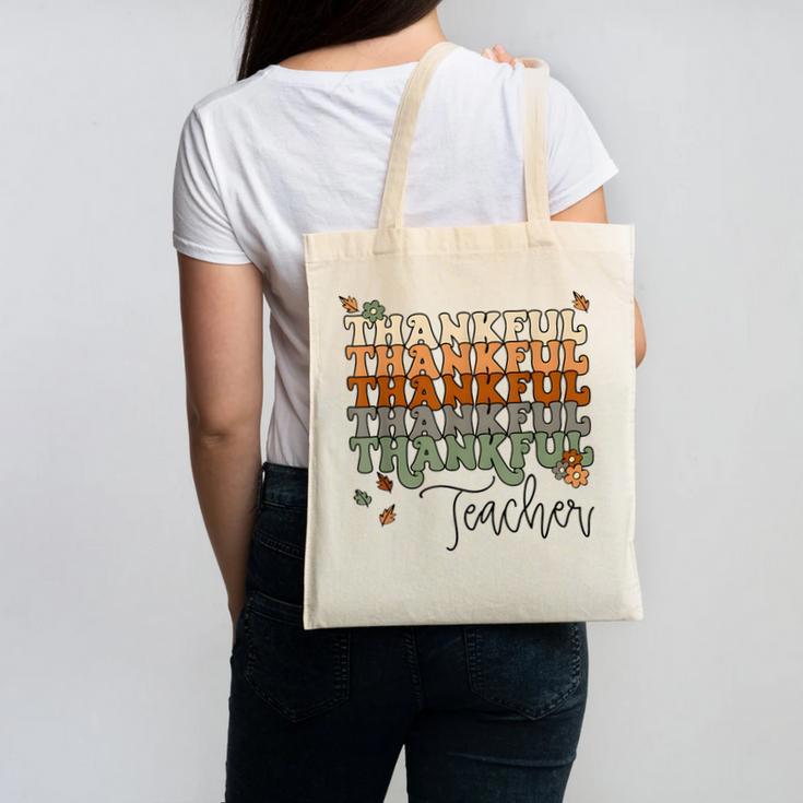 Thankful Teacher Thanksgiving Fall Pumpkin Turkey Canvas Tote Bag