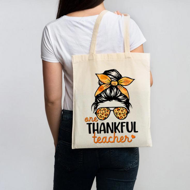 Thanksgiving Shirt Teacher Women Messy Bun Thankful Teacher Canvas Tote Bag