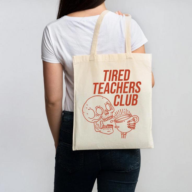 Tired Teachers Club Canvas Tote Bag, trending gift