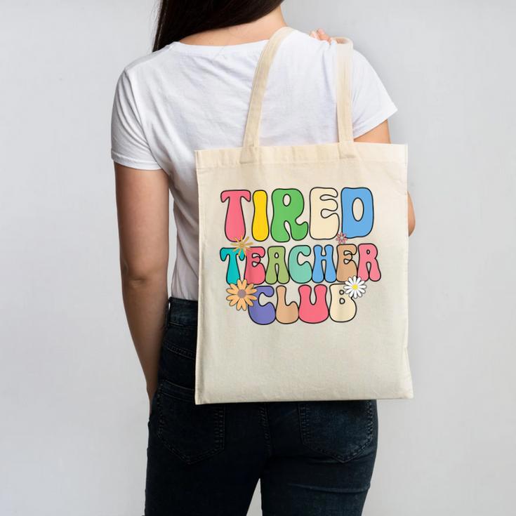 Tired Teachers Club Groovy Teachers Back To School Canvas Tote Bag