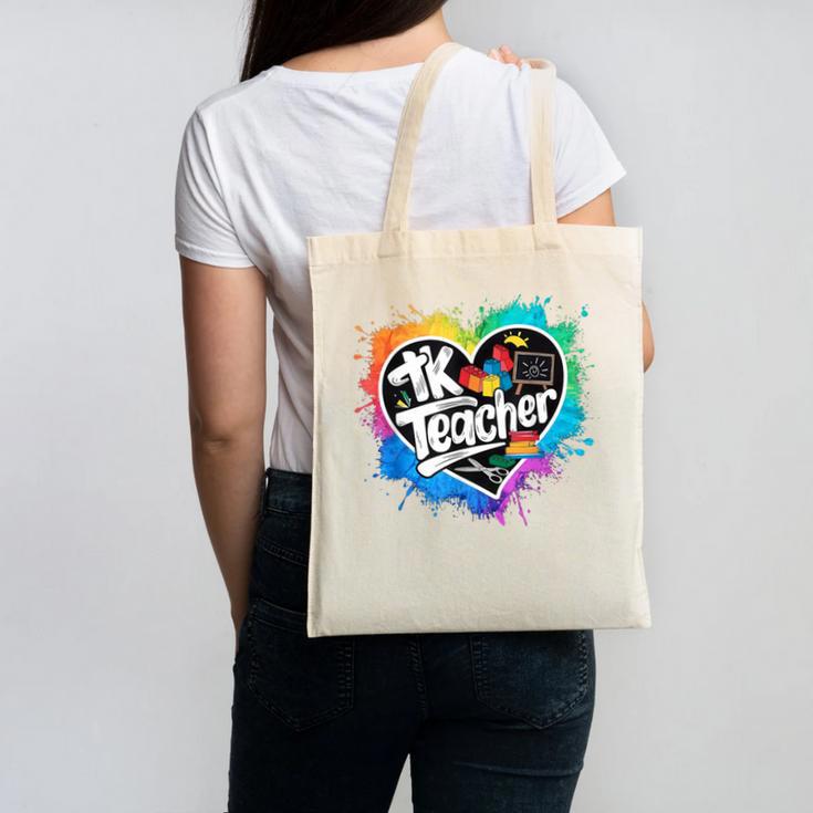 TK Teacher Transitional Kindergarten Heart Back To School Canvas Tote Bag, trending gift