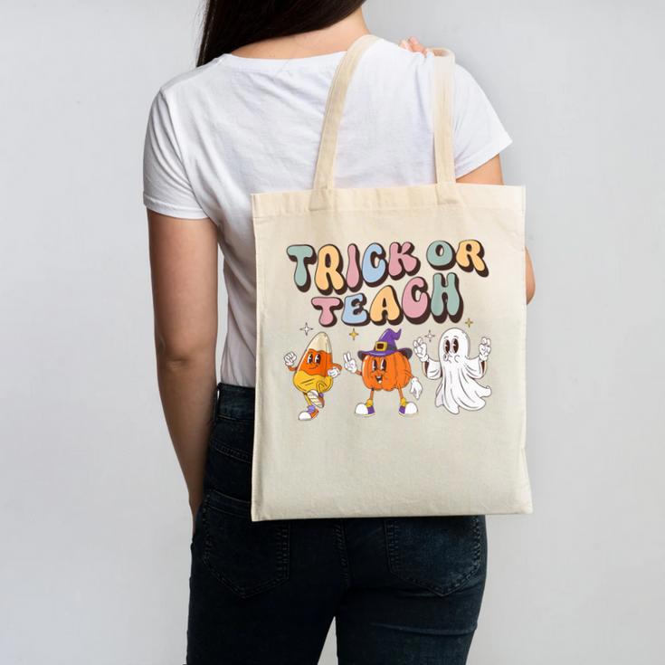 Trick Or Teach Candy Corn Pumpkin Ghost Teacher Canvas Tote Bag