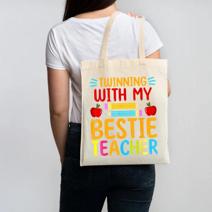 Twinning With My Bestie Teacher Boy Spirit Week Twin Day Canvas Tote Bag, trending gift