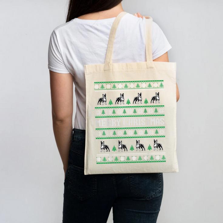 Ugly Sweater Boston Terrier Dog Christmas Dog Lover Xmas Men Women Kids Canvas Tote Bag, Boston Terrier Christmas Gifts, trending gift