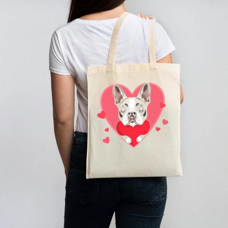 Valentine's Day Boston Terrier Heart Canvas Tote Bag