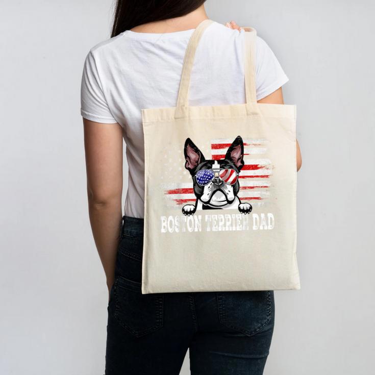 Vintage Boston Terrier Dad American Flag Father's Day Canvas Tote Bag, Couple Gifts, Boston Terrier Dad Gifts, American Boston Terrier Gifts, trending gift