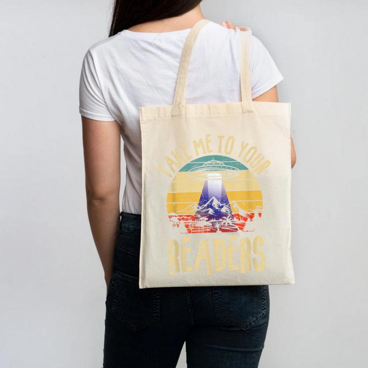 Vintage Take Me To Your Readers English Teacher Alien Space Men Women Canvas Tote Bag, English Teacher Gifts, trending gift