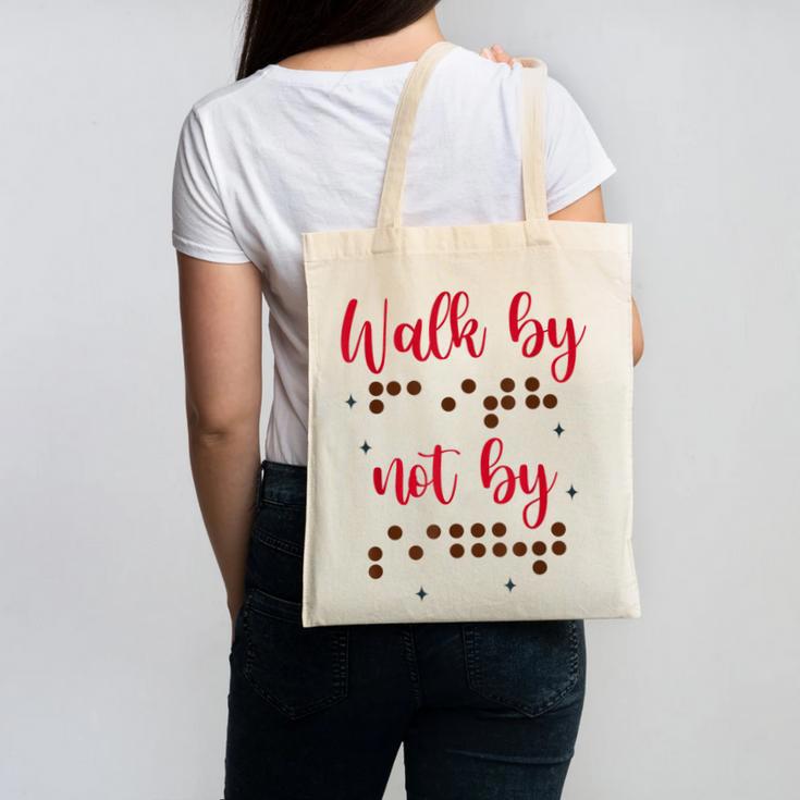 Visually Impaired Teacher Braille Bible Verse Walk By Faith Canvas Tote Bag