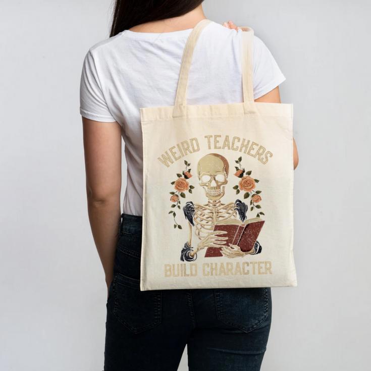 Weird Teachers Build Character Skeleton Book Halloween Women Canvas Tote Bag, trending gift Weird Teachers Build Character Skeleton Book Halloween Women Canvas Tote Bag, trending gift