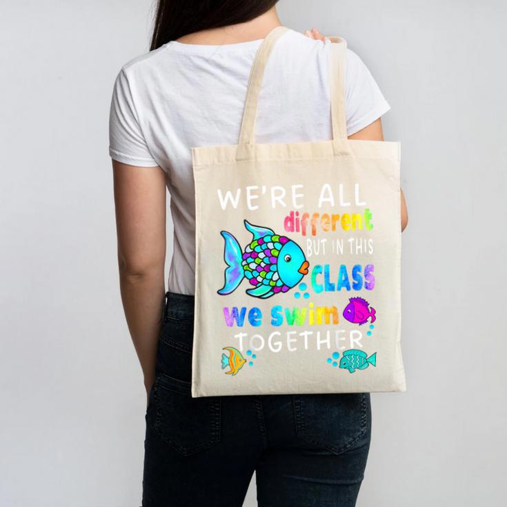 We'Re All Different But We Swim Together Elementary Teacher Canvas Tote Bag, trending gift We'Re All Different But We Swim Together Elementary Teacher Canvas Tote Bag, trending gift
