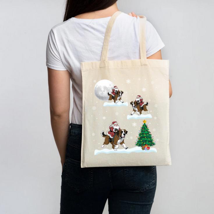Xmas Lighting Tree Santa Riding Boston Terrier Christmas Canvas Tote Bag