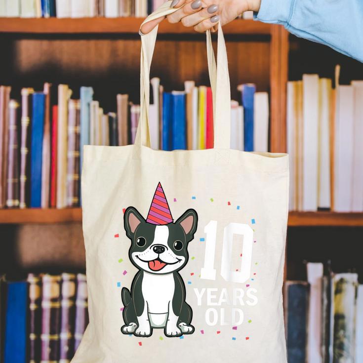 10 Years Old Birthday Boston Terrier Dog Lover 10th Party For Men Women Kids Canvas Tote Bag, funny gift