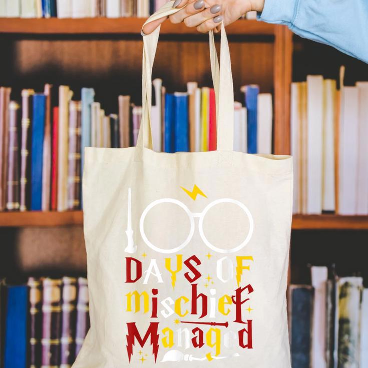 100 Days Of Mischief Managed Teacher Kid 100th Day Of School Canvas Tote Bag, funny gift 100 Days Of Mischief Managed Teacher Kid 100th Day Of School Canvas Tote Bag, funny gift