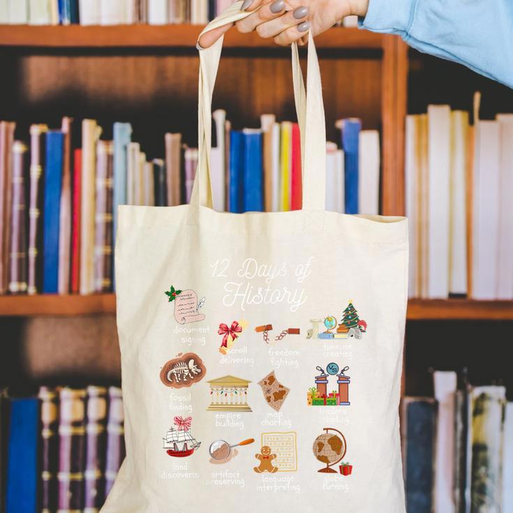 12 Day Of History Teacher Christmas Social Studies Student Canvas Tote Bag, History Teacher Tote Bags, funny gift 12 Day Of History Teacher Christmas Social Studies Student Canvas Tote Bag, History Teacher Tote Bags, funny gift