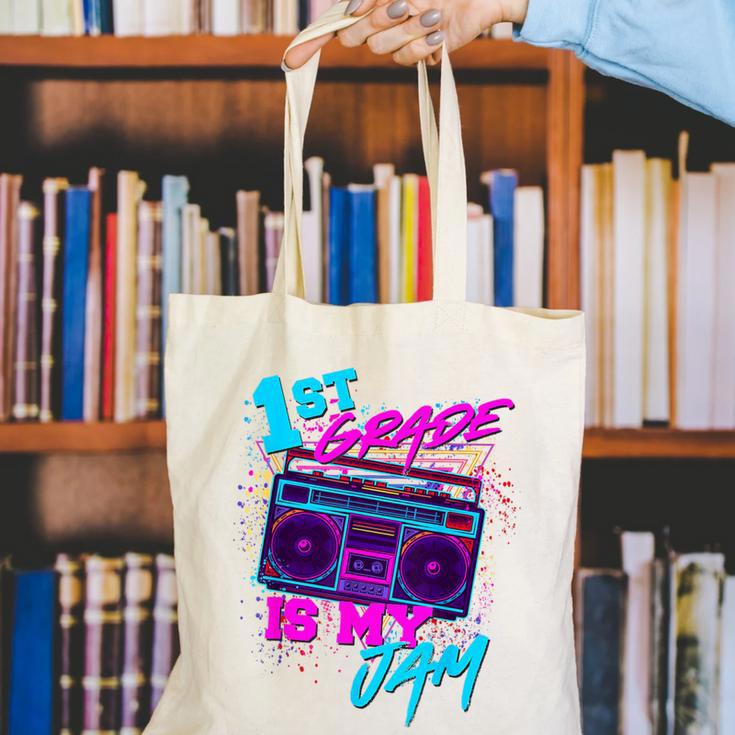 1st Grade Is My Jam Vintage 80s 80's Teacher Student Retro Canvas Tote Bag, funny gift 1st Grade Is My Jam Vintage 80s 80's Teacher Student Retro Canvas Tote Bag, funny gift