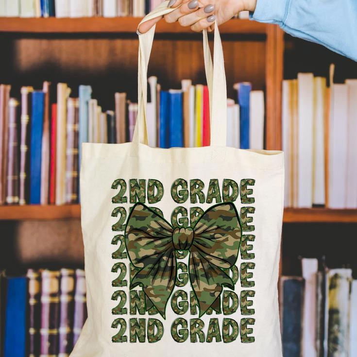 2nd Grade Teacher Student Camo Bow Back To School Canvas Tote Bag, 2nd Grade Teacher Tote Bags, funny gift 2nd Grade Teacher Student Camo Bow Back To School Canvas Tote Bag, 2nd Grade Teacher Tote Bags, funny gift