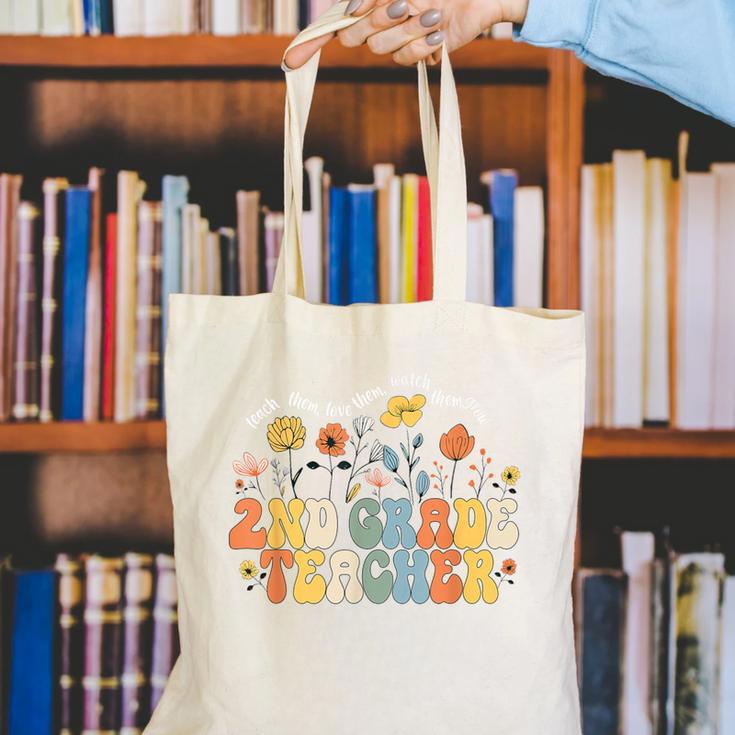 2nd Second Grade Teacher Appreciation Teaching Wildflowers Canvas Tote Bag, 2nd Grade Teacher Tote Bags, funny gift