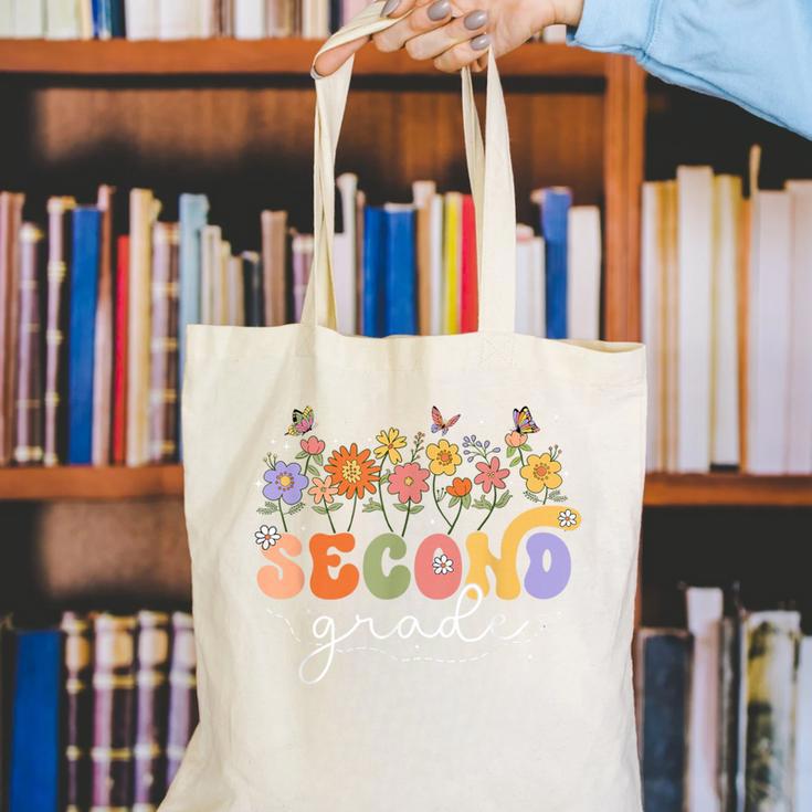 2nd Second Grade Teacher Wildflower Back To School Floral Canvas Tote Bag, 2nd Grade Teacher Tote Bags, funny gift 2nd Second Grade Teacher Wildflower Back To School Floral Canvas Tote Bag, 2nd Grade Teacher Tote Bags, funny gift