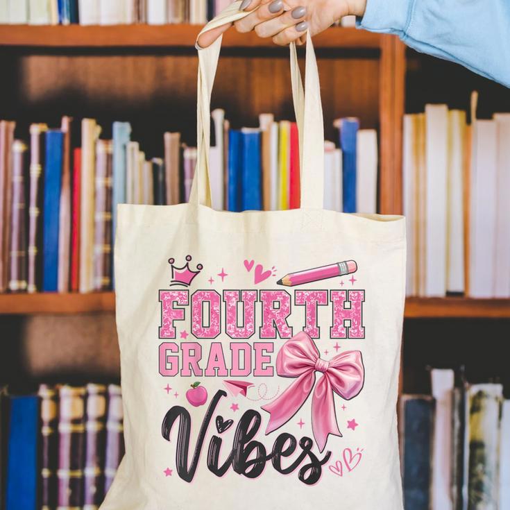 4th Fourth Grade Vibes Back To School Coquette Teacher Girl Canvas Tote Bag, 4th Grade Teacher Tote Bags, funny gift 4th Fourth Grade Vibes Back To School Coquette Teacher Girl Canvas Tote Bag, 4th Grade Teacher Tote Bags, funny gift