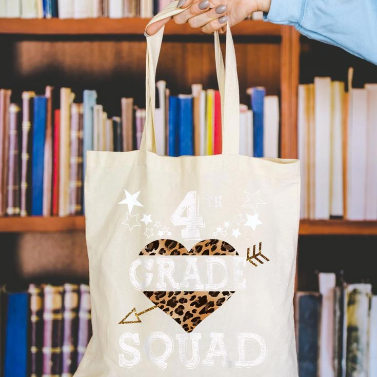 4th Grade Squad Star Team Leopard Teacher Crew Student Men Women Girls Kids Canvas Tote Bag, 4th Grade Teacher Tote Bags, funny gift
