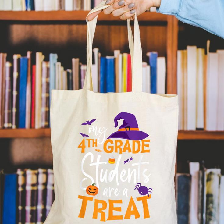 My 4th Grade Students Are a Treat Teacher Halloween Witch For Men Women Kids Canvas Tote Bag, 4th Grade Teacher Tote Bags, funny gift