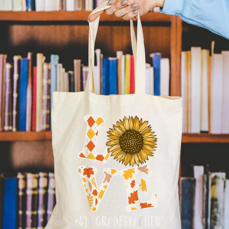 4th Grade Teacher Love Autumn Fall Sunflower Appreciation Canvas Tote Bag, 4th Grade Teacher Tote Bags, funny gift