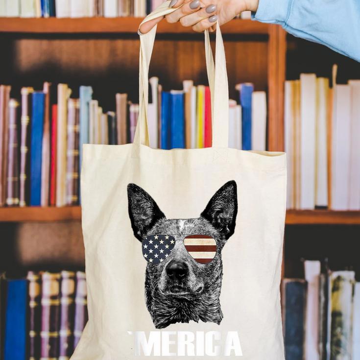 4th July Blue Heeler Dog Merica Patriotic USA Flag Cute Canvas Tote Bag, funny gift