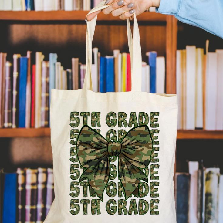 5th Grade Teacher Student Camo Bow Back To School Canvas Tote Bag, funny gift