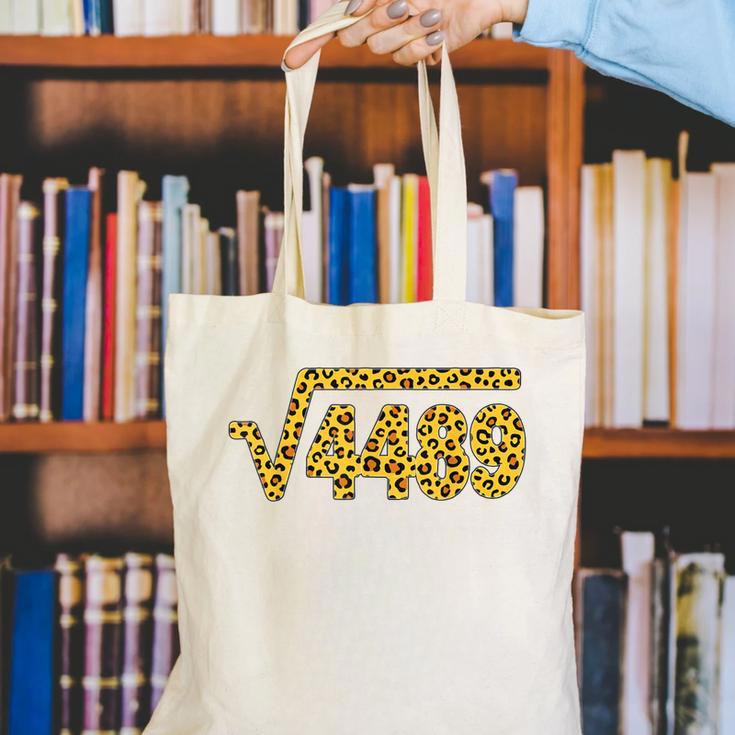 6 7 Leopard Pattern Meme Square Root 4489 Slang Math Teacher Canvas Tote Bag, funny gift
