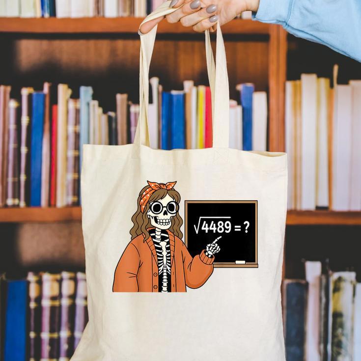 67 Math Teacher Skeleton Halloween Root 4489 Messy Bun Women Canvas Tote Bag, funny gift