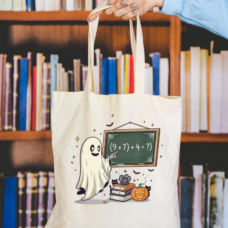 67 Teacher Halloween Ghost Six Seven Meme Math Joke Canvas Tote Bag, funny gift 67 Teacher Halloween Ghost Six Seven Meme Math Joke Canvas Tote Bag, funny gift
