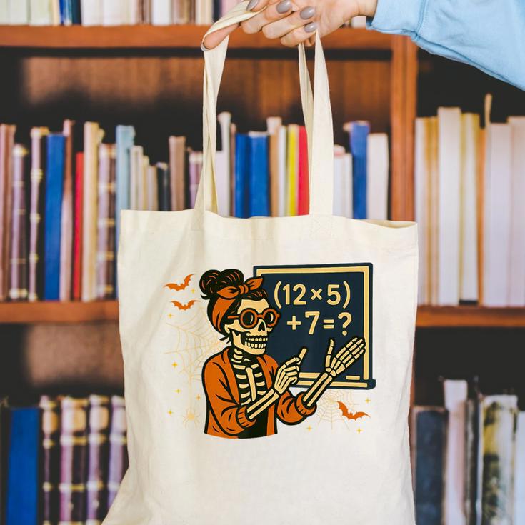 67 Teacher Halloween Skeleton Six Seven Meme Math Canvas Tote Bag, funny gift