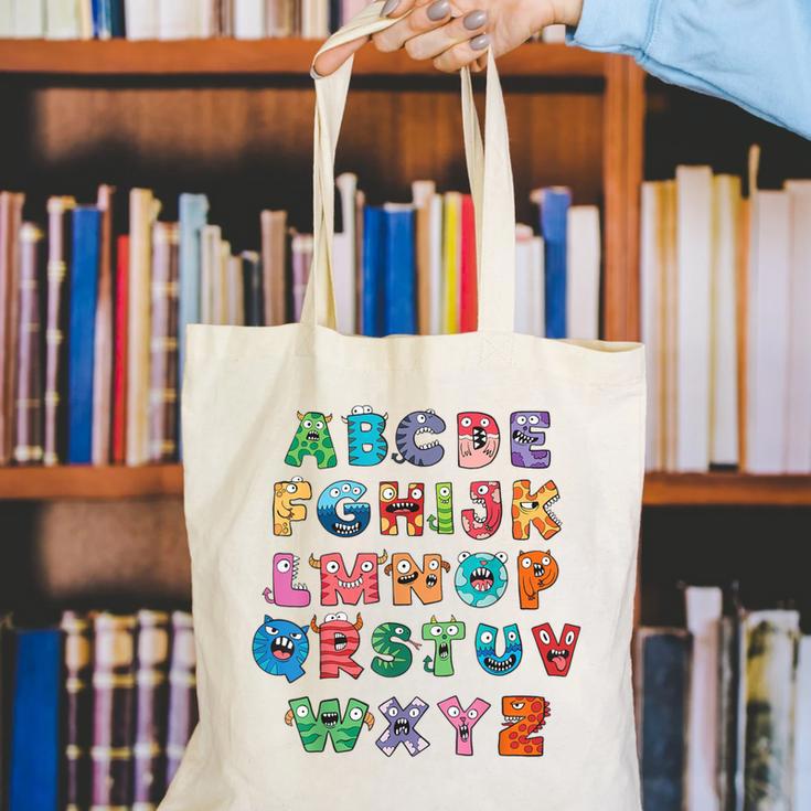 ABC Cute Monster Alphabet Halloween Teacher Costume Kids Canvas Tote Bag, funny gift ABC Cute Monster Alphabet Halloween Teacher Costume Kids Canvas Tote Bag, funny gift
