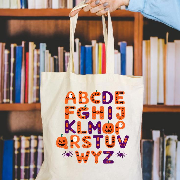 ABCs Learning Kindergarten Teacher Halloween Alphabet Canvas Tote Bag, funny gift ABCs Learning Kindergarten Teacher Halloween Alphabet Canvas Tote Bag, funny gift