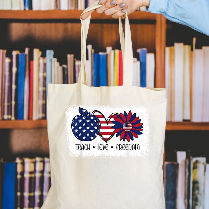 American Flag Teach Love Freedom Preschool Teacher 4th July Canvas Tote Bag, funny gift