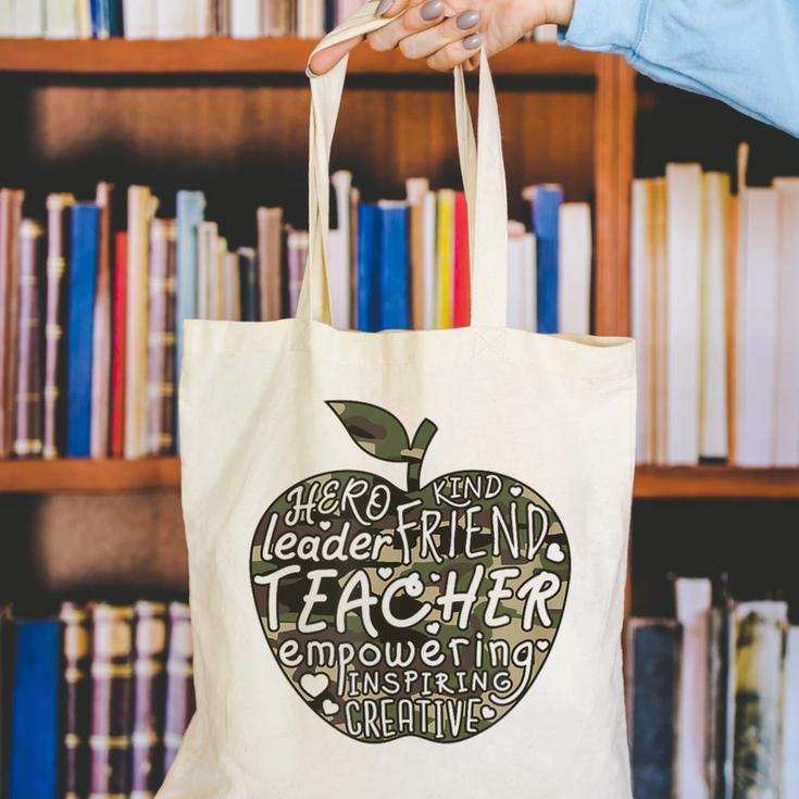 Apple Camoflauge Clothing Camo Student Teacher Cute School Canvas Tote Bag, funny gift