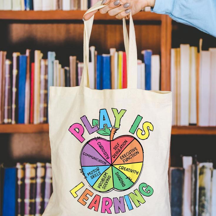 Apple Retro Play Is Learning Kindergarten Teacher Daycare Canvas Tote Bag, funny gift Apple Retro Play Is Learning Kindergarten Teacher Daycare Canvas Tote Bag, funny gift