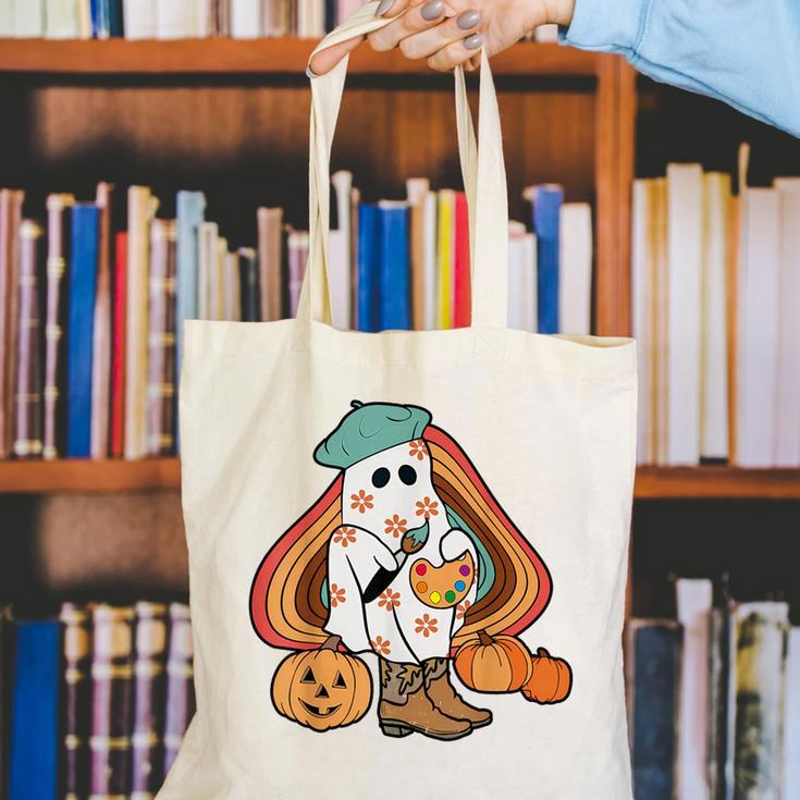 Art Teacher Painting Brushes Retro Pumpkin Ghost Artist Canvas Tote Bag, funny gift Art Teacher Painting Brushes Retro Pumpkin Ghost Artist Canvas Tote Bag, funny gift