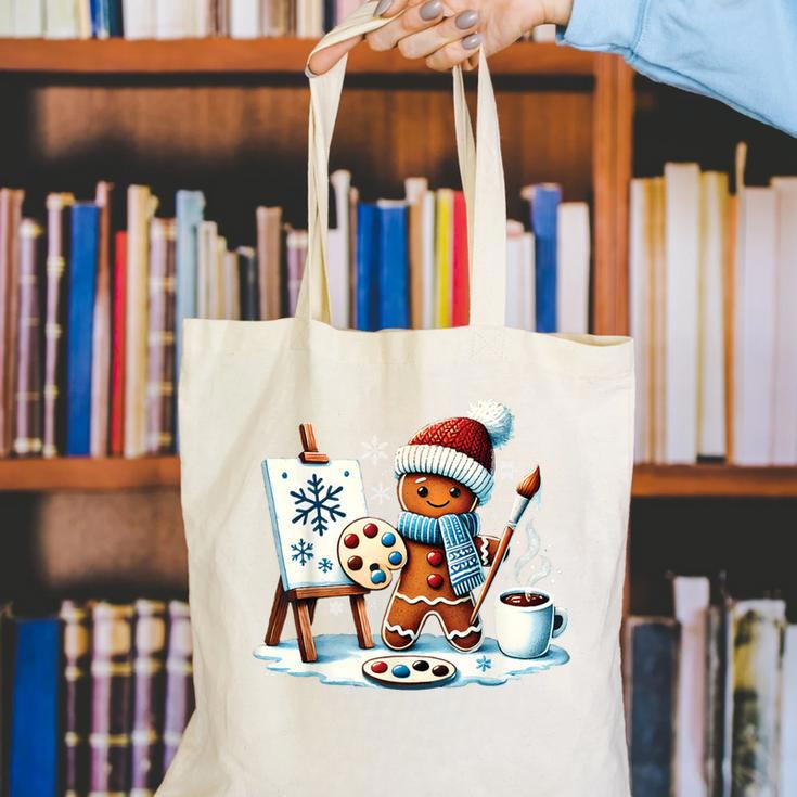 Artist Gingerbread Painter Art Teacher Student Christmas Canvas Tote Bag, funny gift Artist Gingerbread Painter Art Teacher Student Christmas Canvas Tote Bag, funny gift