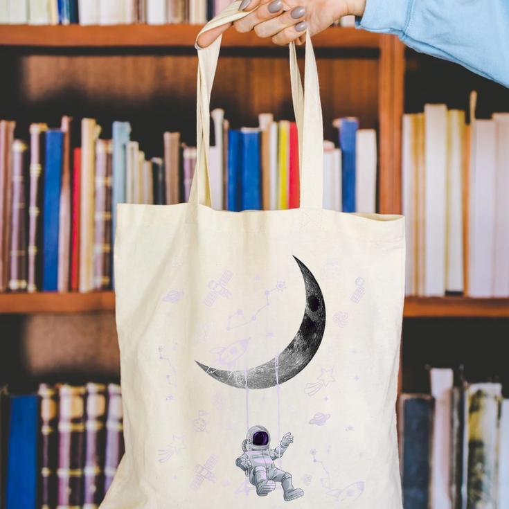 Astronaut Purple Moon Swing NASA Space Science Teacher Canvas Tote Bag, Science Teacher Tote Bags, funny gift Astronaut Purple Moon Swing NASA Space Science Teacher Canvas Tote Bag, Science Teacher Tote Bags, funny gift
