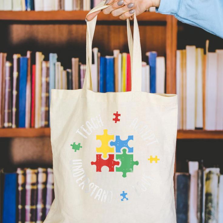 Autism Awareness Teacher Shirt Teach Accept Understand Love Canvas Tote Bag, funny gift Autism Awareness Teacher Shirt Teach Accept Understand Love Canvas Tote Bag, funny gift