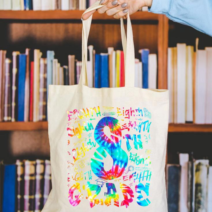 Back To School Eighth 8th Grade Tie Dye Typography Teacher Canvas Tote Bag, funny gift Back To School Eighth 8th Grade Tie Dye Typography Teacher Canvas Tote Bag, funny gift