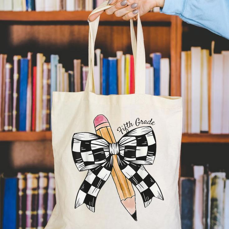 Back To School Hello Fifth Grade Teacher Coquette Pencil Bow Canvas Tote Bag, funny gift Back To School Hello Fifth Grade Teacher Coquette Pencil Bow Canvas Tote Bag, funny gift