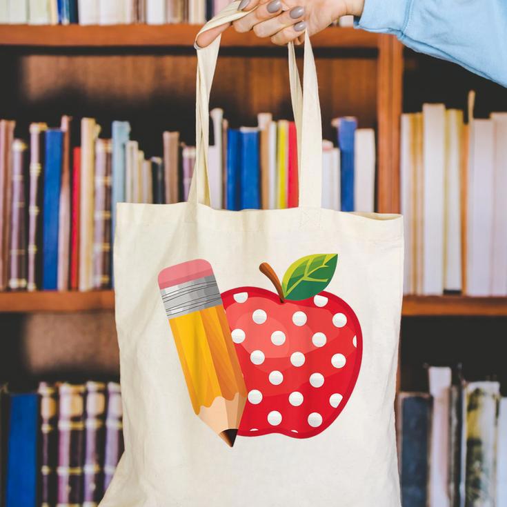 Back To School Pencil And Apple Teacher Student Canvas Tote Bag, funny gift Back To School Pencil And Apple Teacher Student Canvas Tote Bag, funny gift