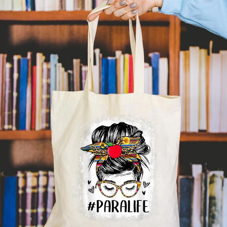 Bleached Teacher Para Life Paraprofessional Cute Messy Bun For Men Women Girls Kids Canvas Tote Bag, funny gift