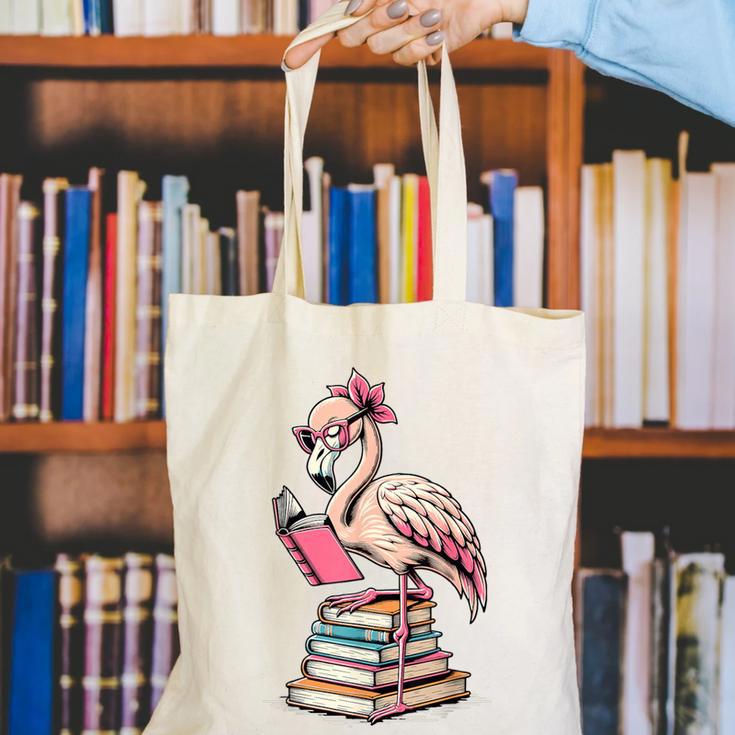 Book Lover Cute Flamingo Reading Teacher Librarian Women Canvas Tote Bag, funny gift